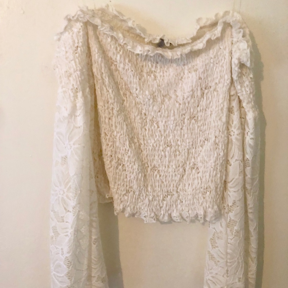 White Long Sleeve Lace Blouse Off the Shoulder